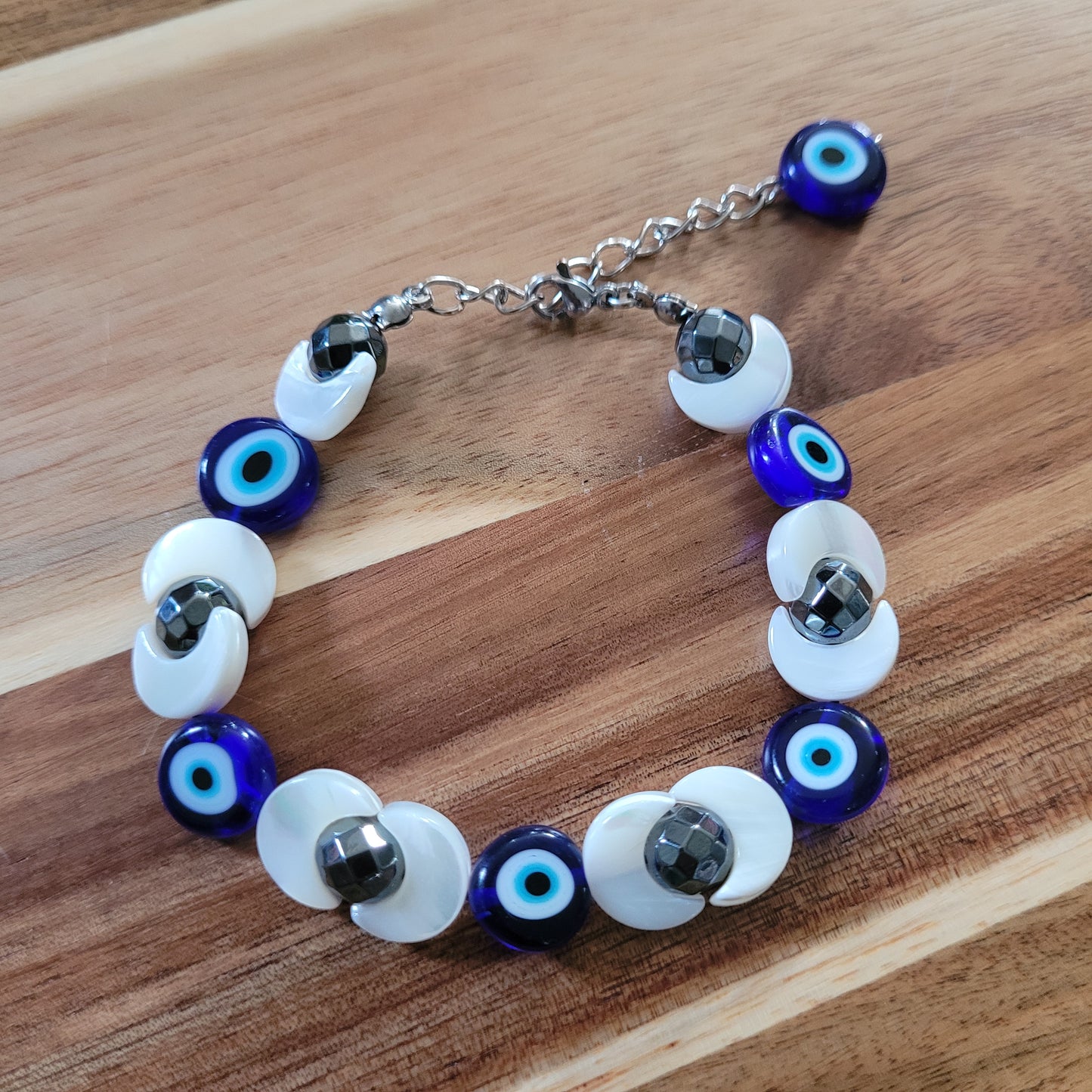 Evil Eye Mother of Pearl Hematite Bracelet