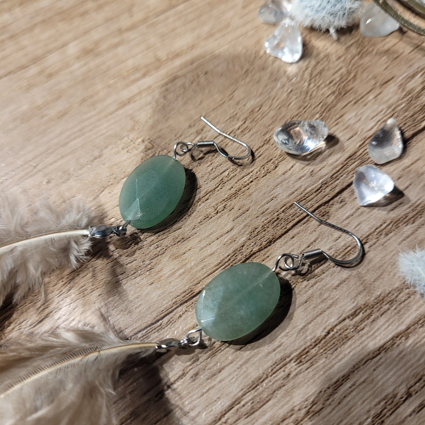 Green Aventurine Feather Earrings