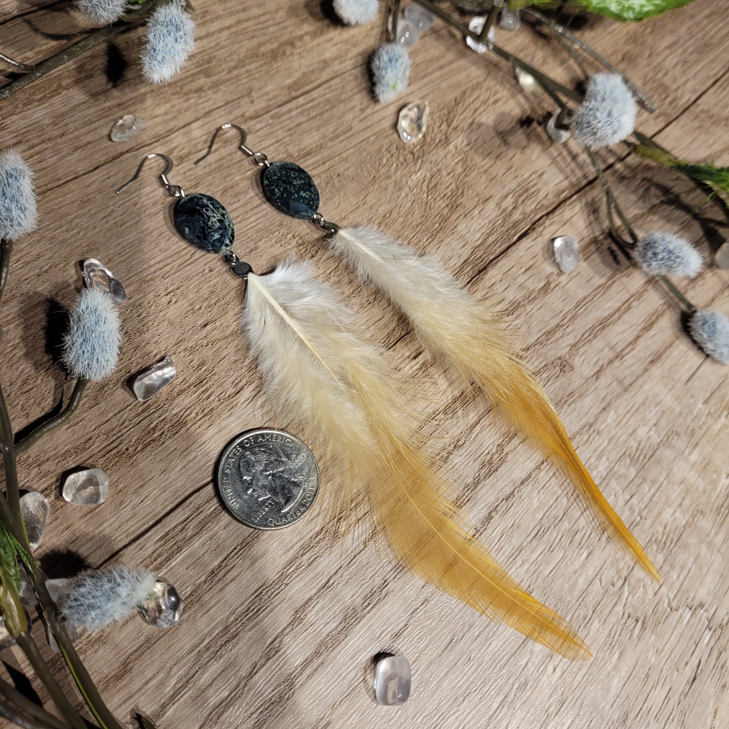 Kambaba Jasper Feather Earrings