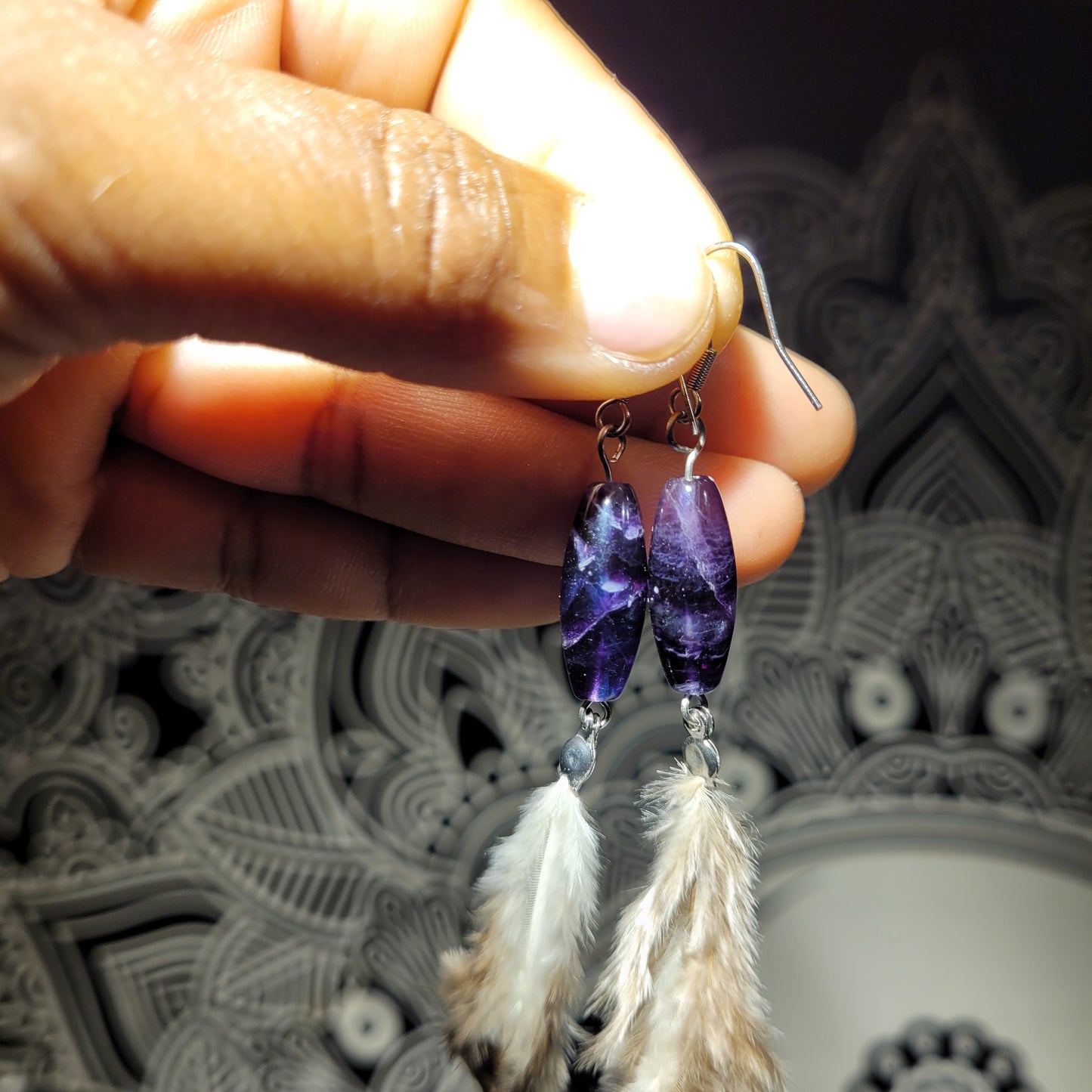 Rainbow Fluorite Feather Earrings