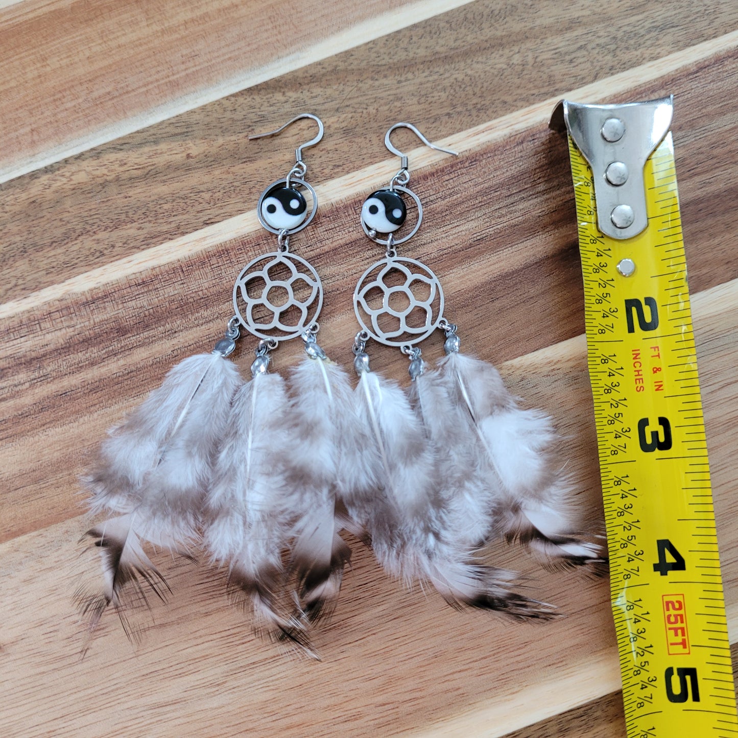 Ying Yang Shell Feather Earrings