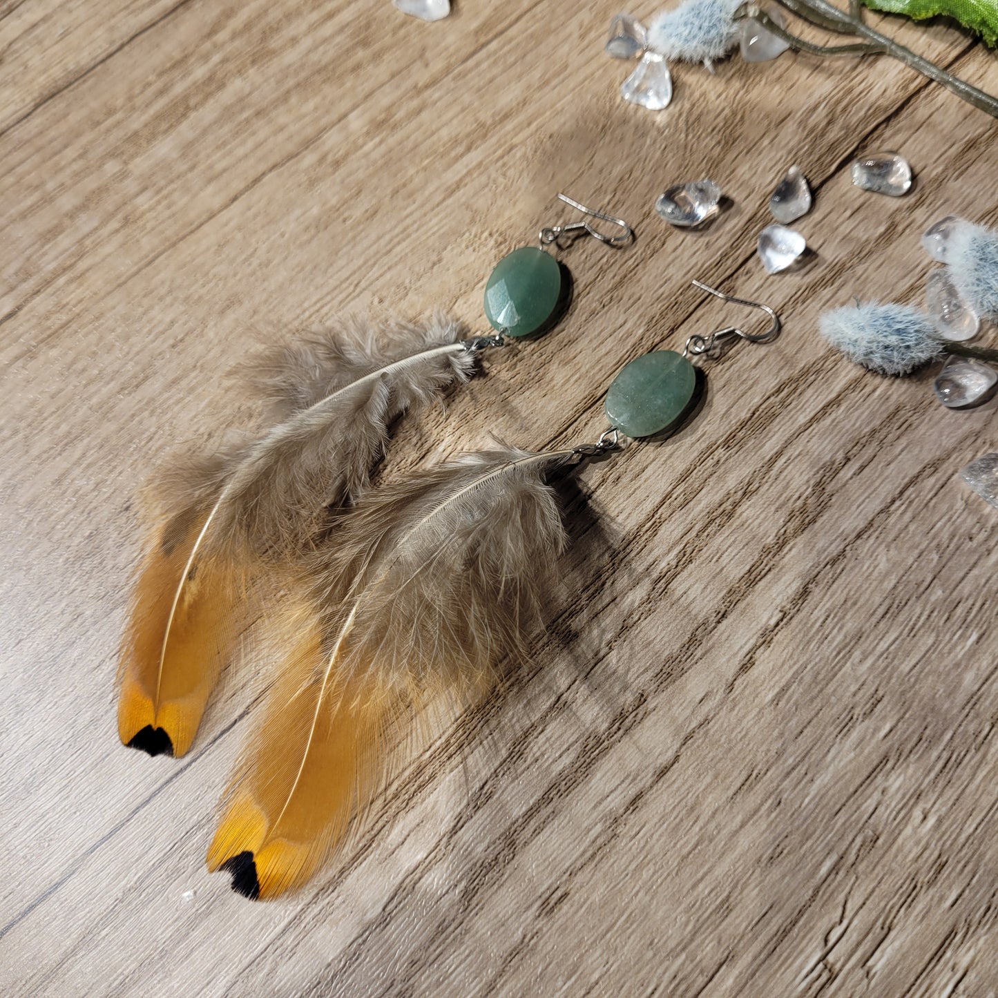 Green Aventurine Feather Earrings