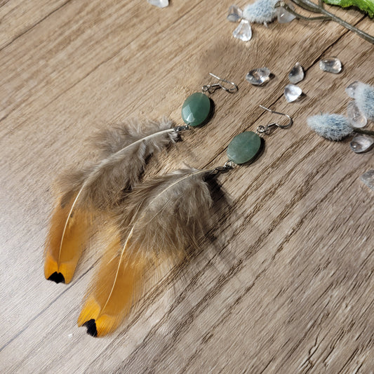 Green Aventurine Feather Earrings