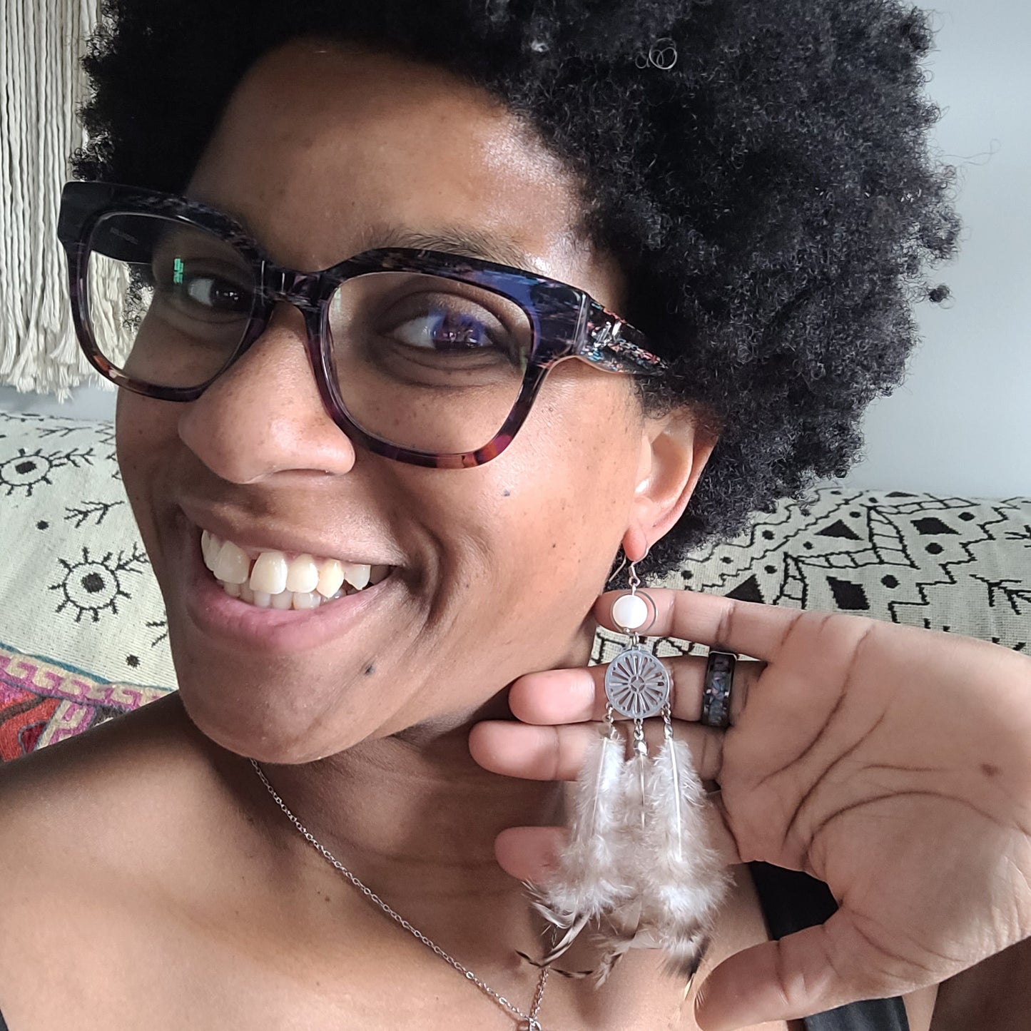White Mother Of Pearl Feather Earrings