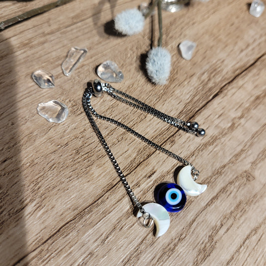 Evil Eye Mother of Pearl Moon Bracelet