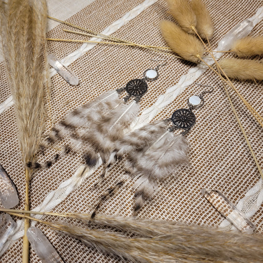 White Mother Of Pearl Feather Earrings
