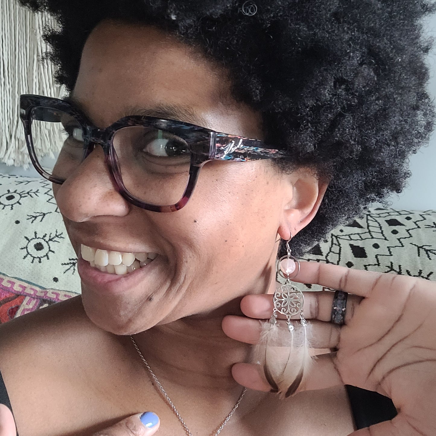 Flower Agate Feather Earrings