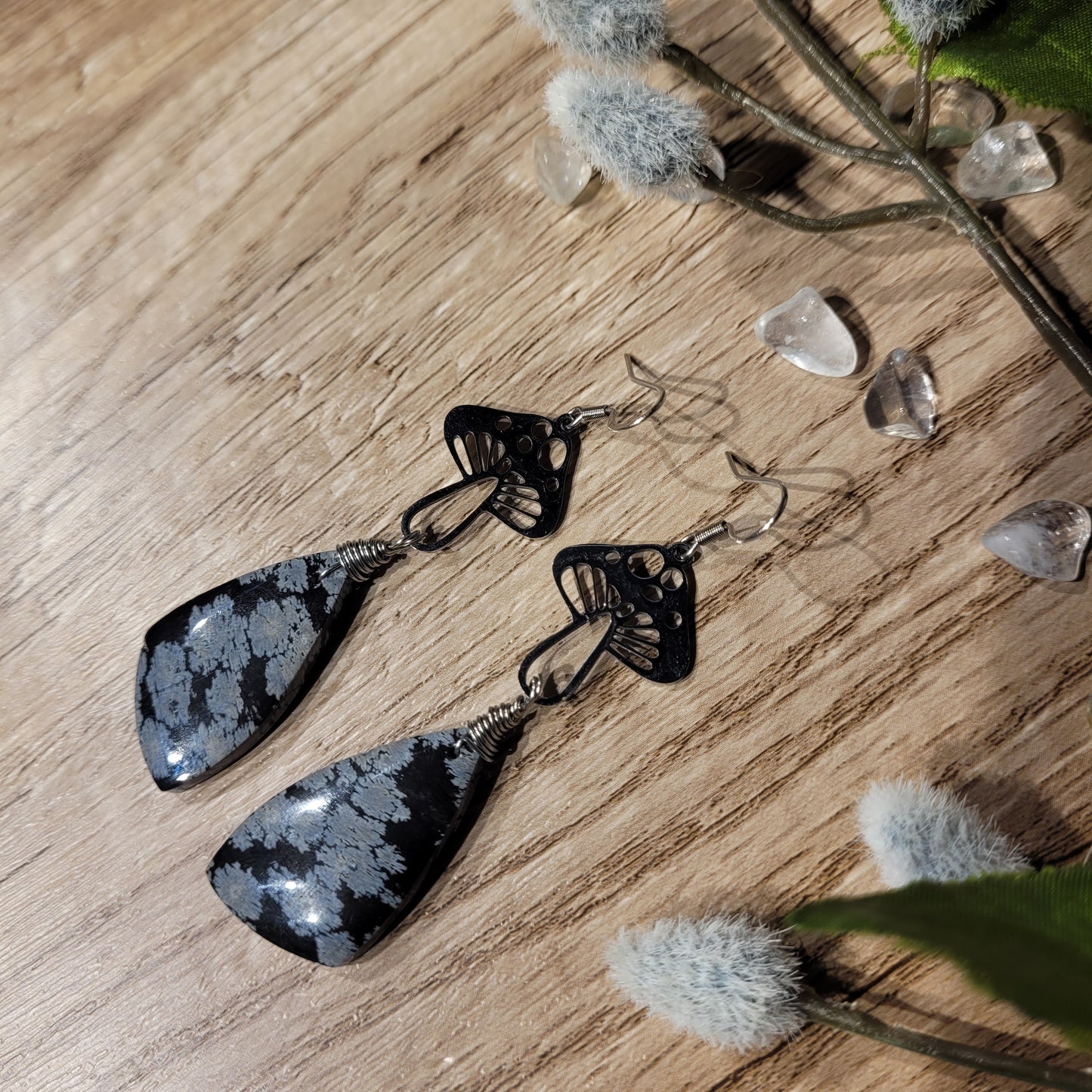 Snowflake Obsidian Earrings