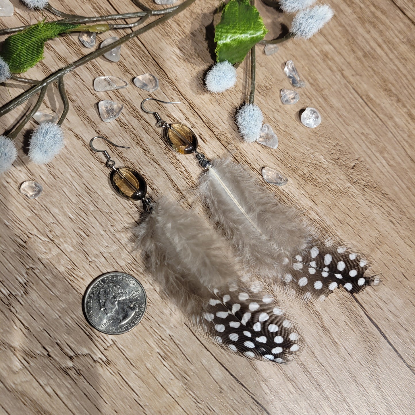 Smoky Quartz Feather Earrings