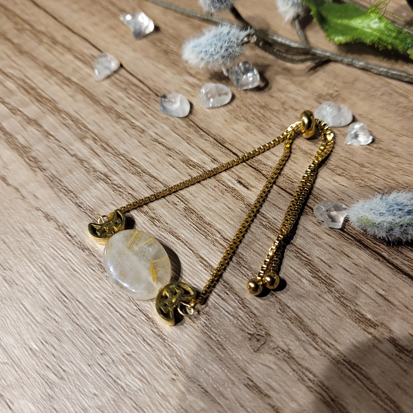 Gold Rutile Quartz moon Bracelet