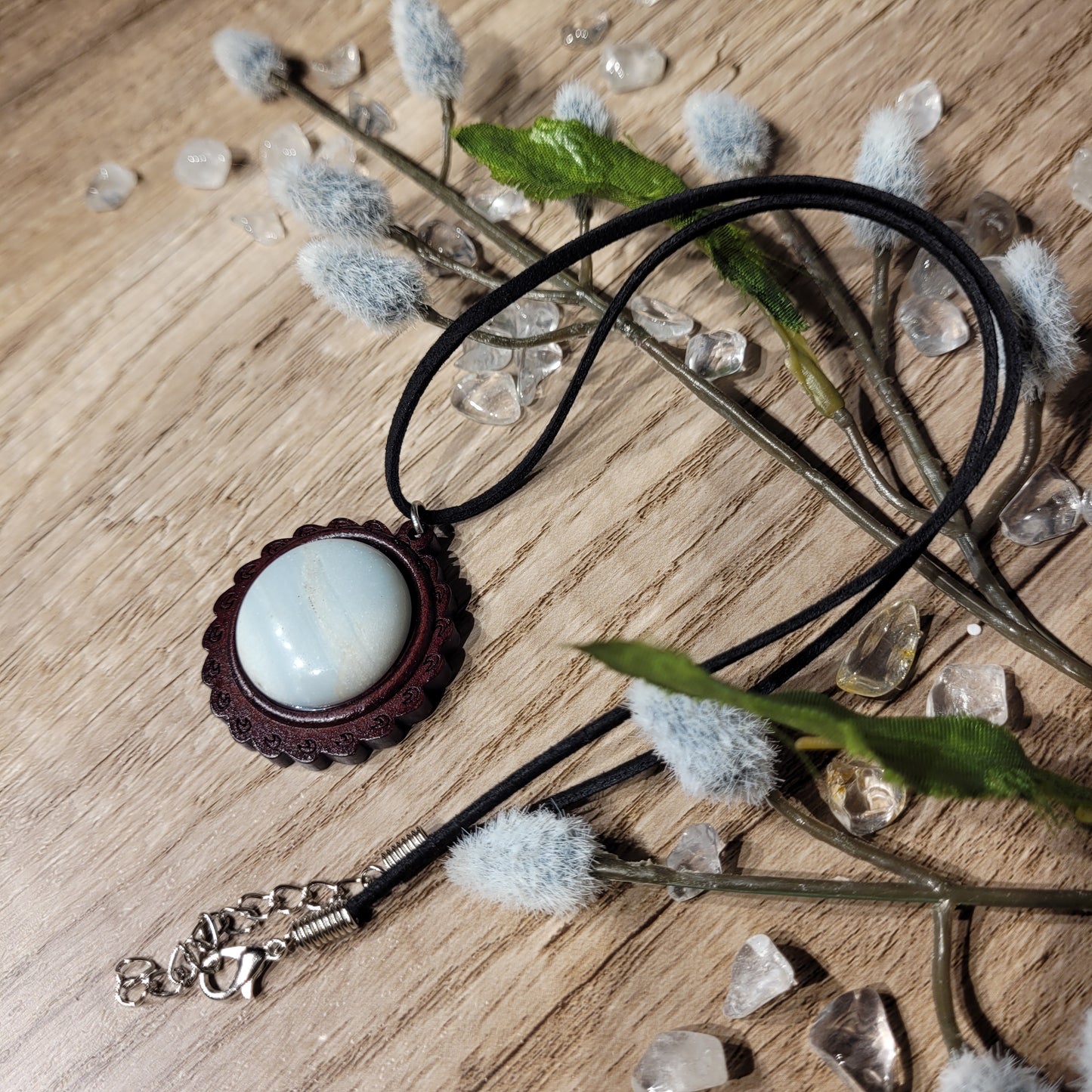 Sky Blue Quartz Wood Necklace