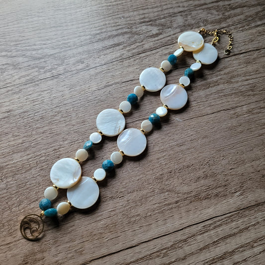 Blue Apatite Mother of Pearl Necklace