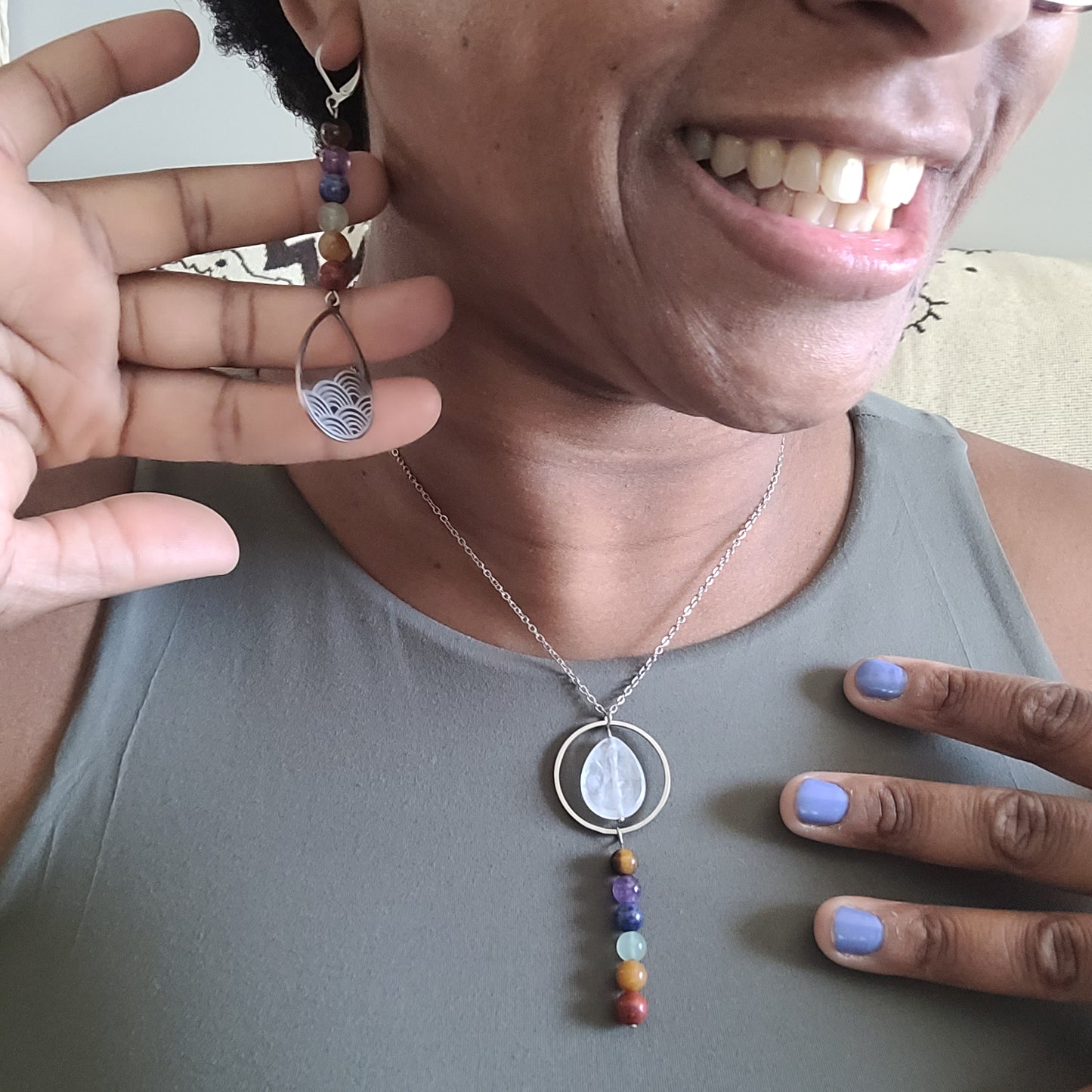 Clear Quartz Rainbow Chakra Jewelry Set
