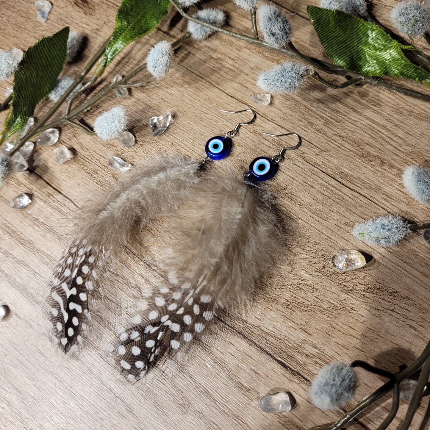 Evil Eye Feather Earrings