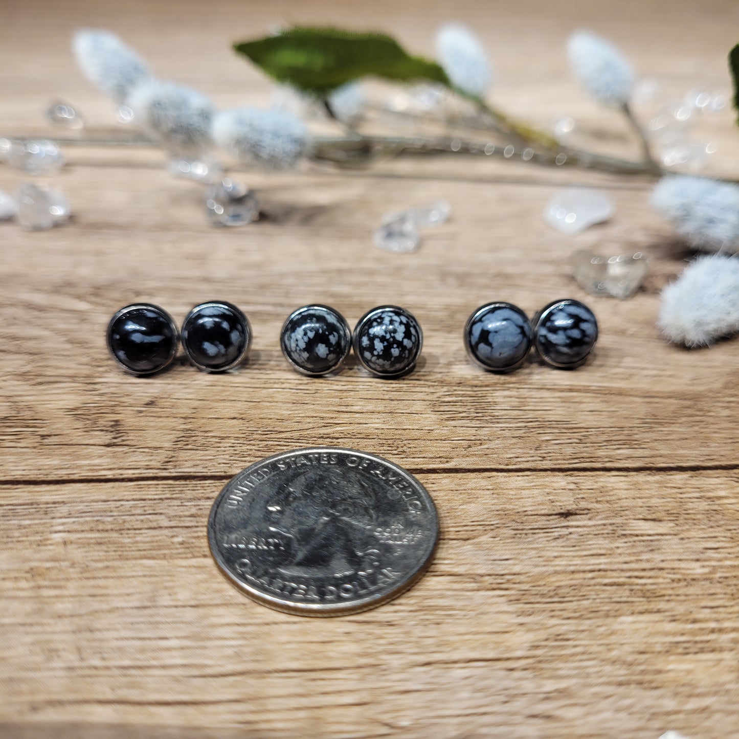 Snowflake Obsidian Stud Earrings