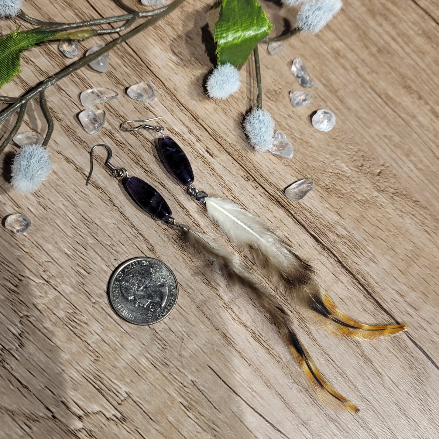 Rainbow Fluorite Feather Earrings