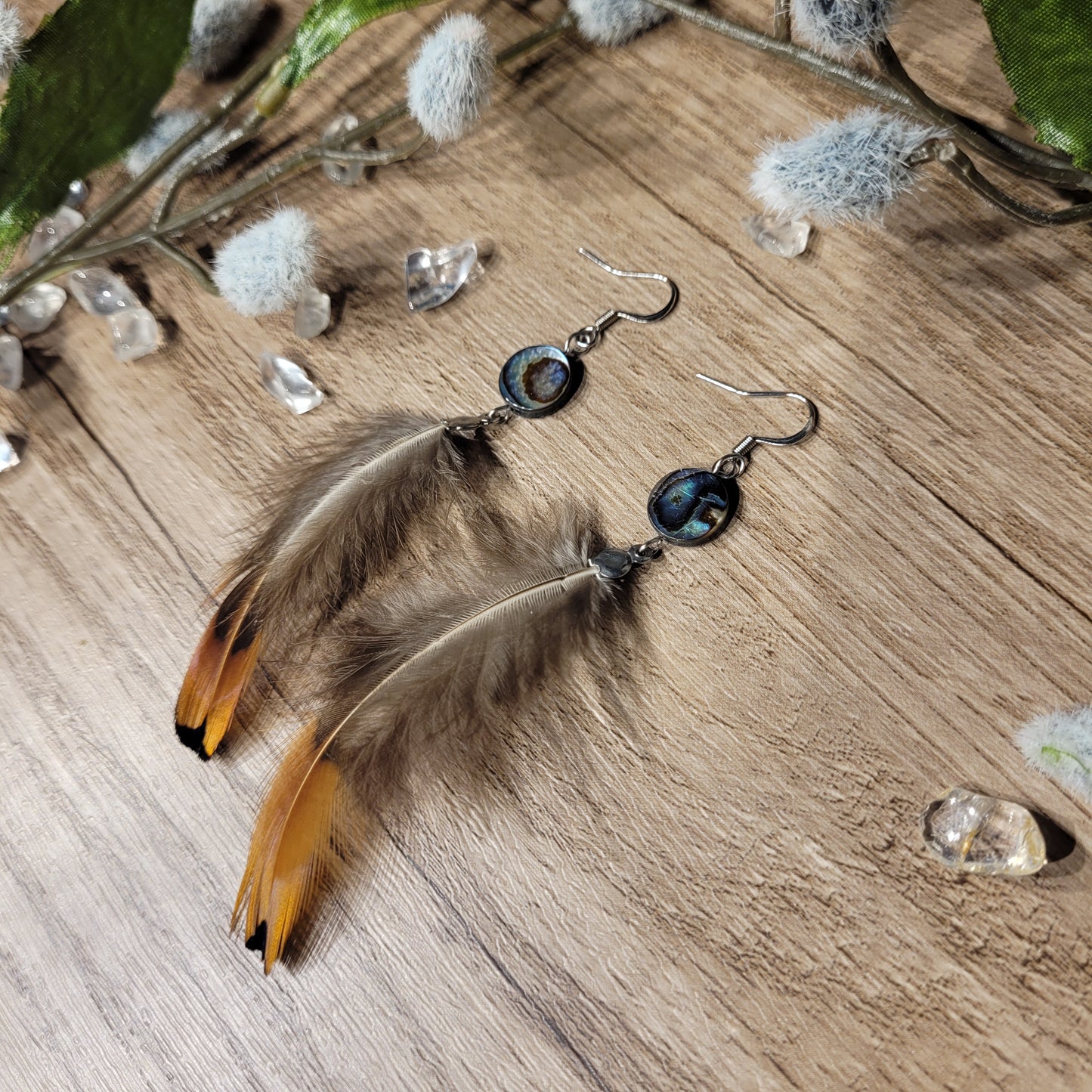 Abalone Feather Earrings