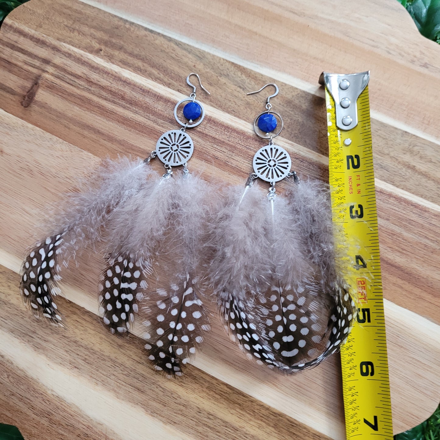 Lapis Lazuli Feather Earrings