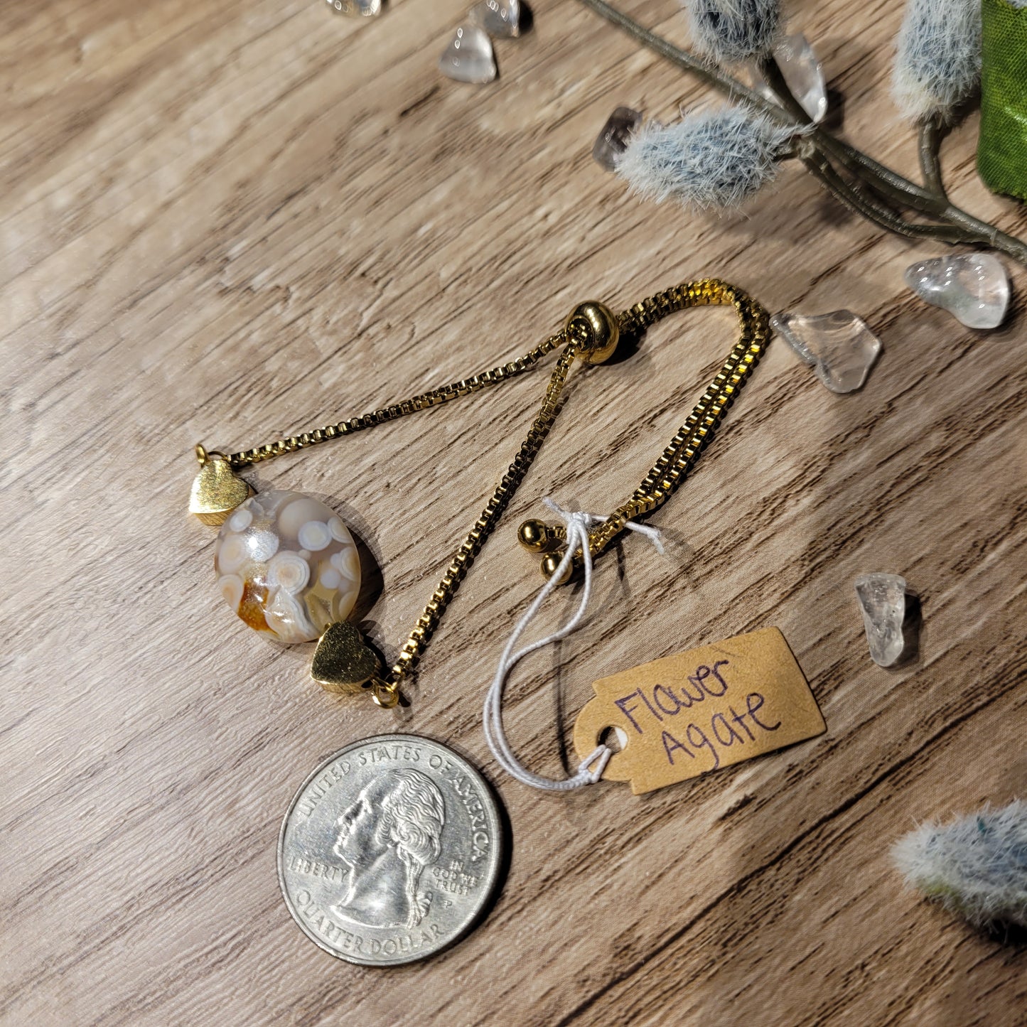 Flower Agate Heart Bracelet