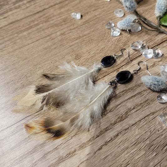 Hematite Feather Earrings