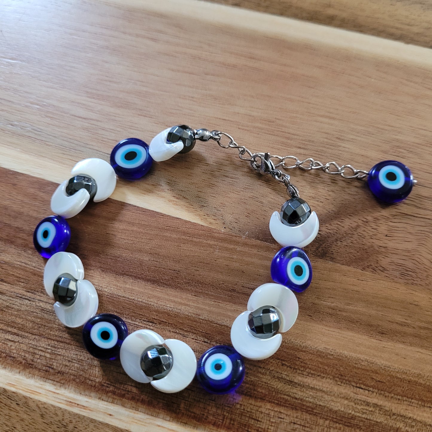 Evil Eye Mother of Pearl Hematite Bracelet