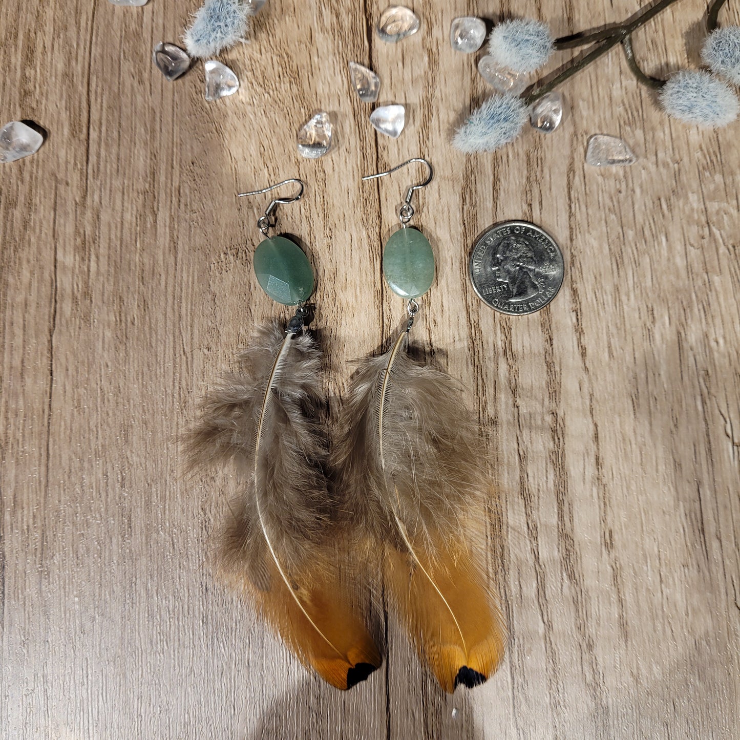 Green Aventurine Feather Earrings