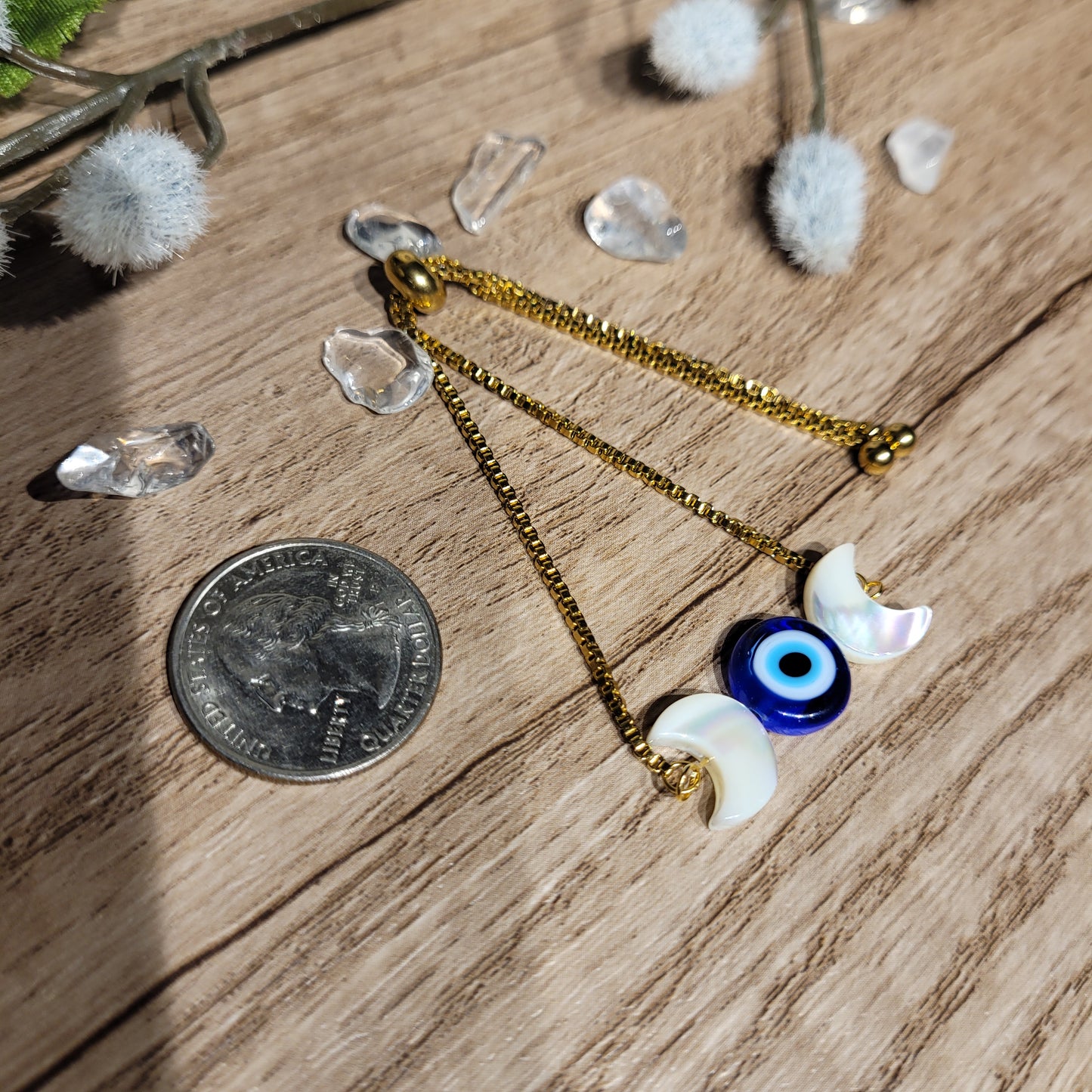 Evil Eye Mother of Pearl Moon Bracelet