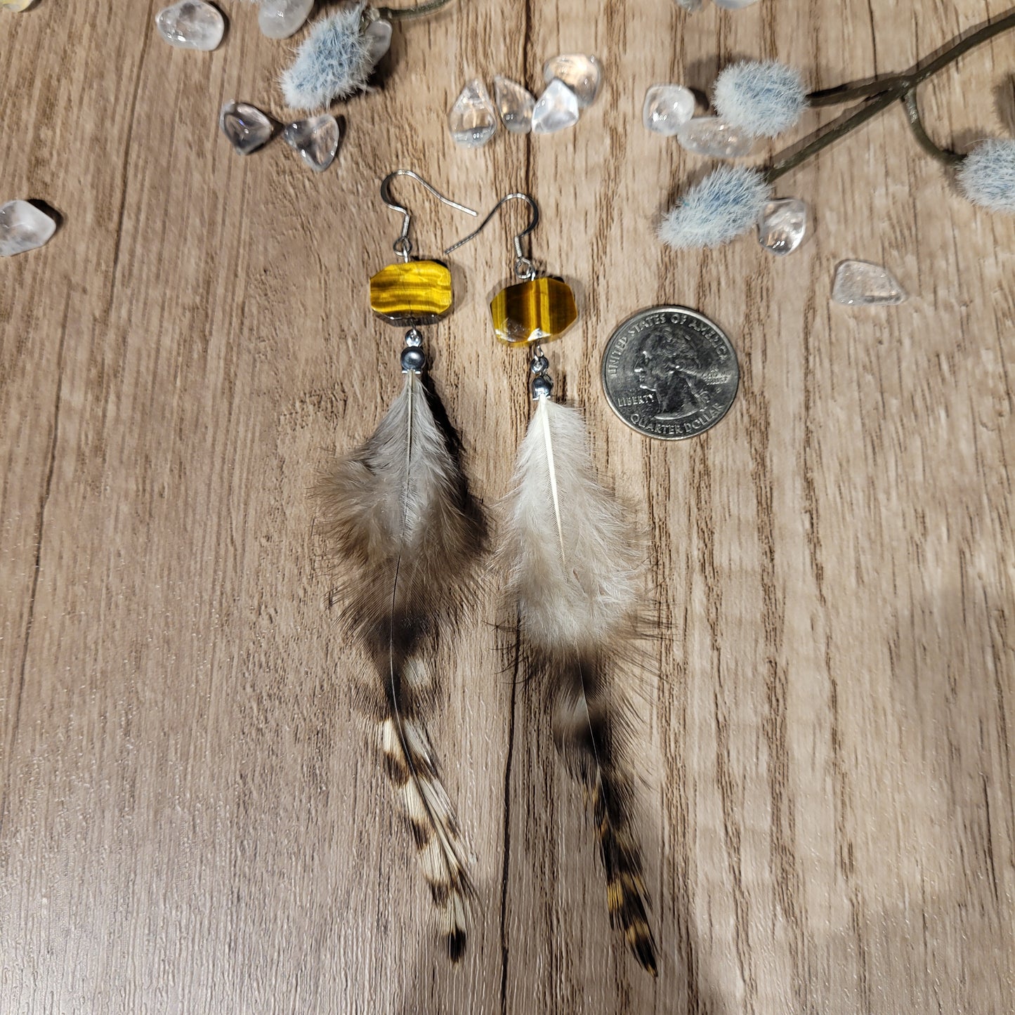 Tigers Eye Feather Earrings