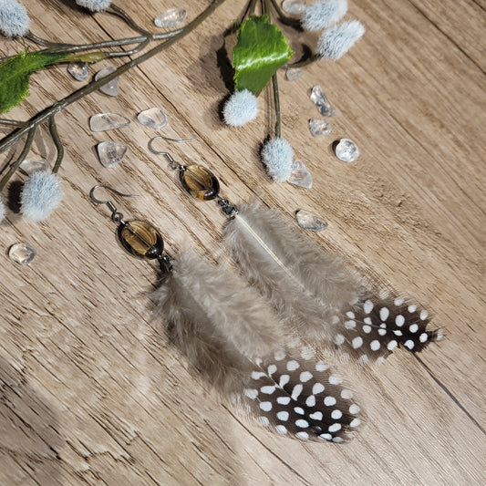 Smoky Quartz Feather Earrings