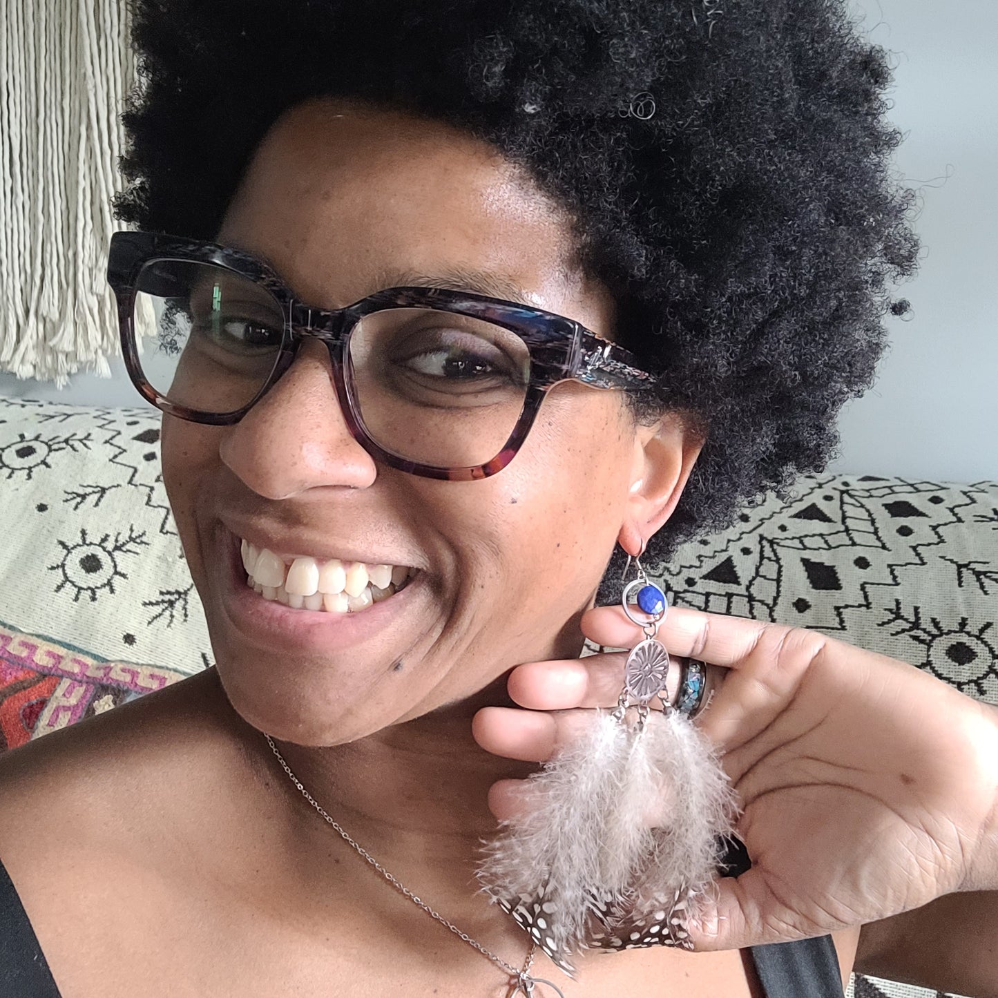 Lapis Lazuli Feather Earrings