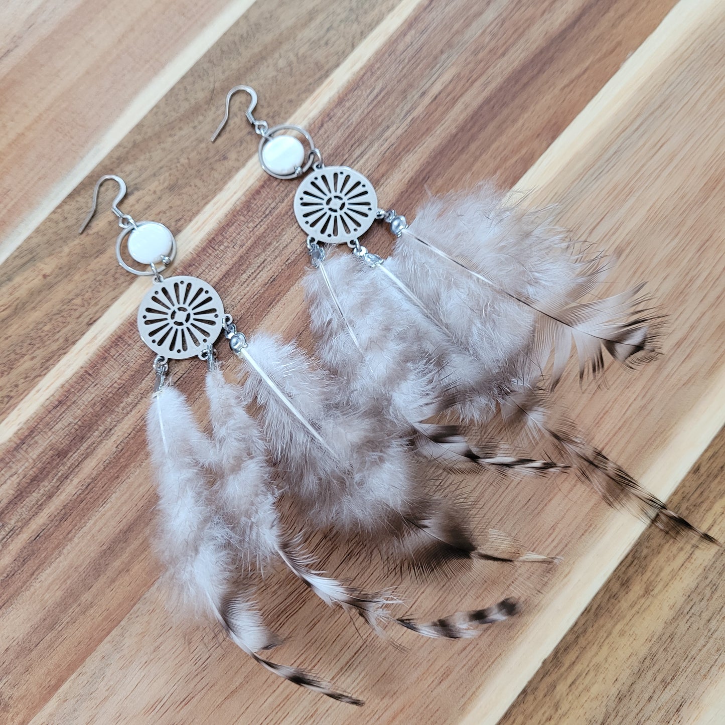 White Mother Of Pearl Feather Earrings