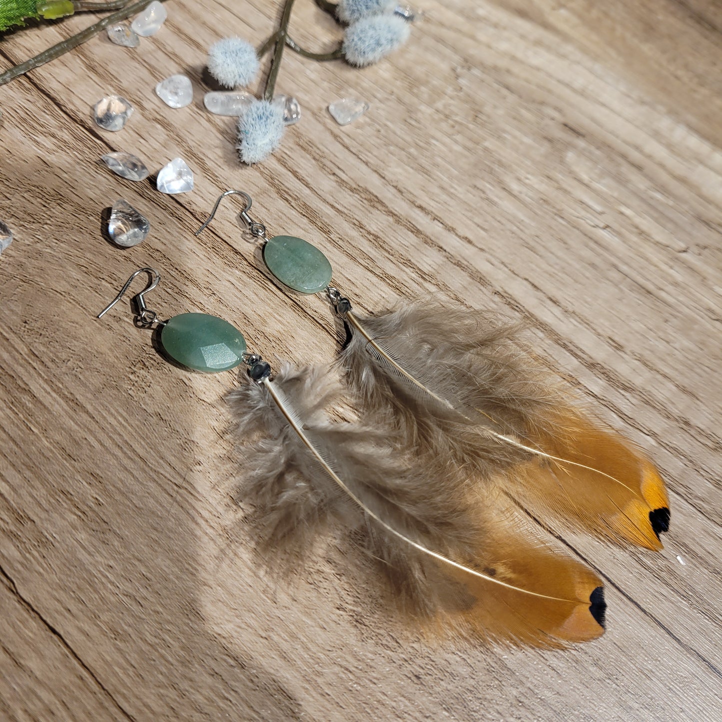 Green Aventurine Feather Earrings