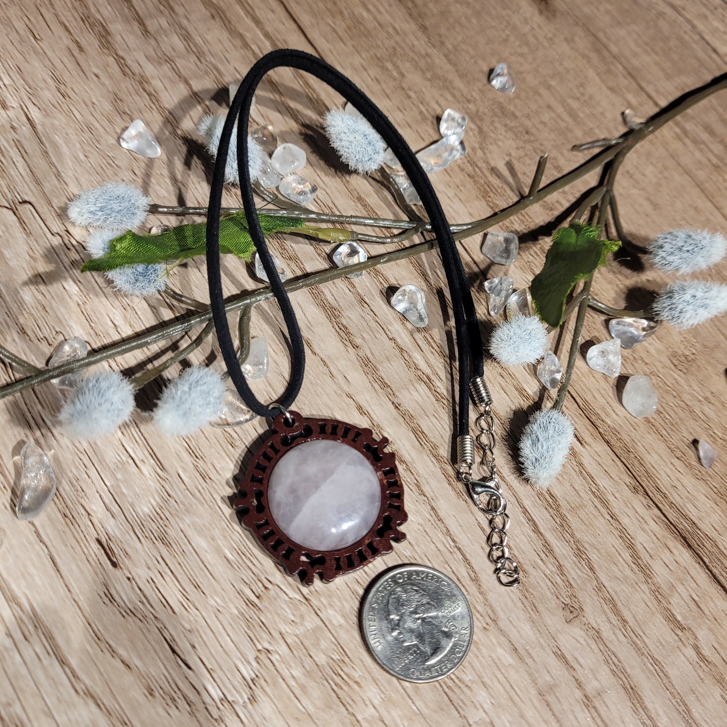 Rose Quartz Wood Necklace