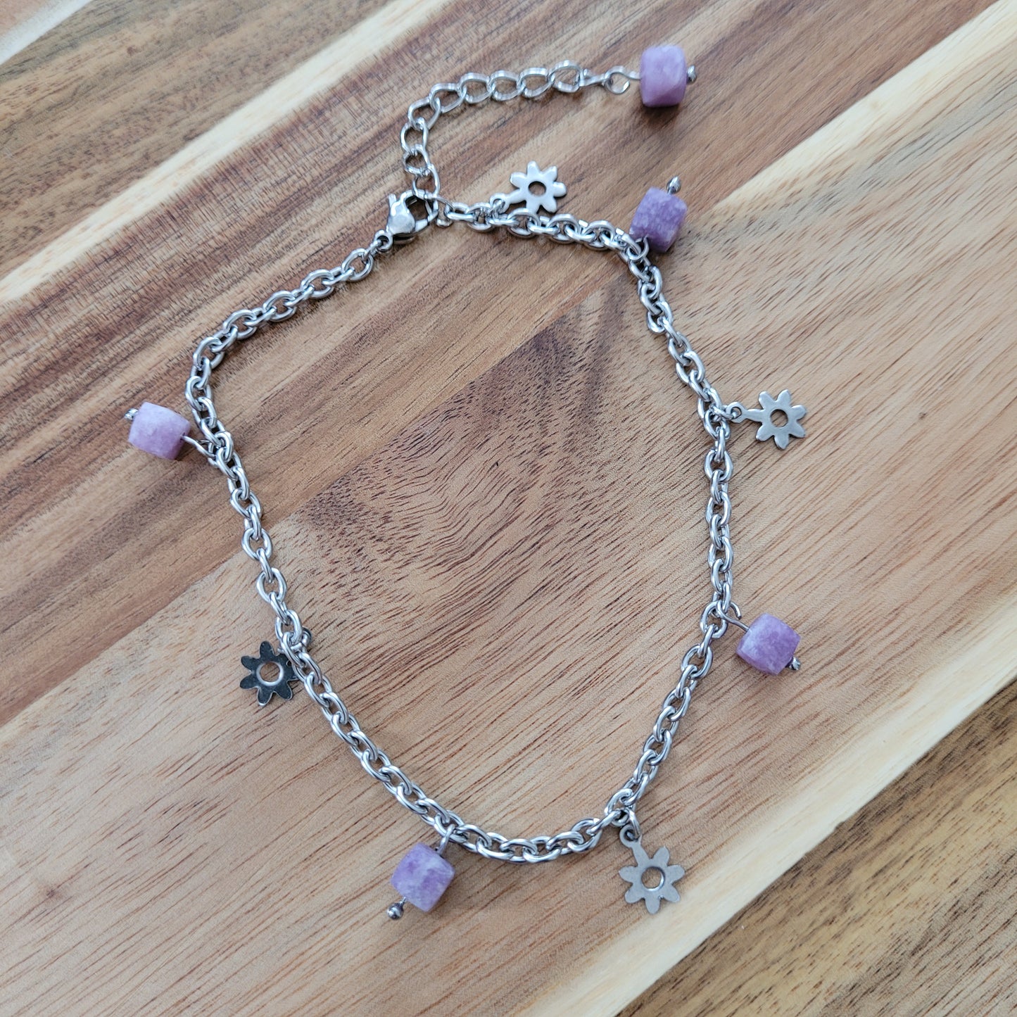 Lepidolite Flower Anklet