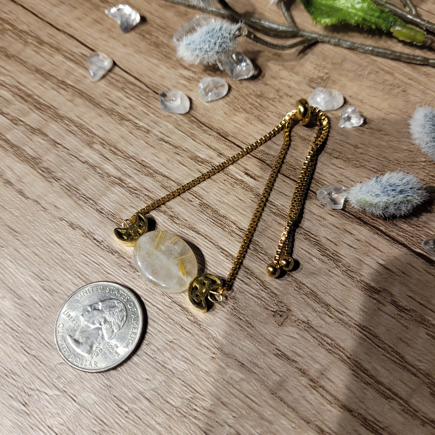 Gold Rutile Quartz moon Bracelet