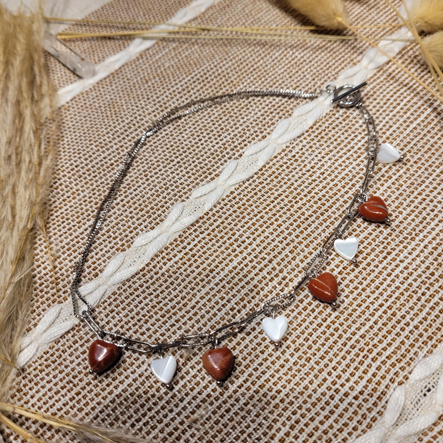 Red Jasper Mother of Pearl Necklace