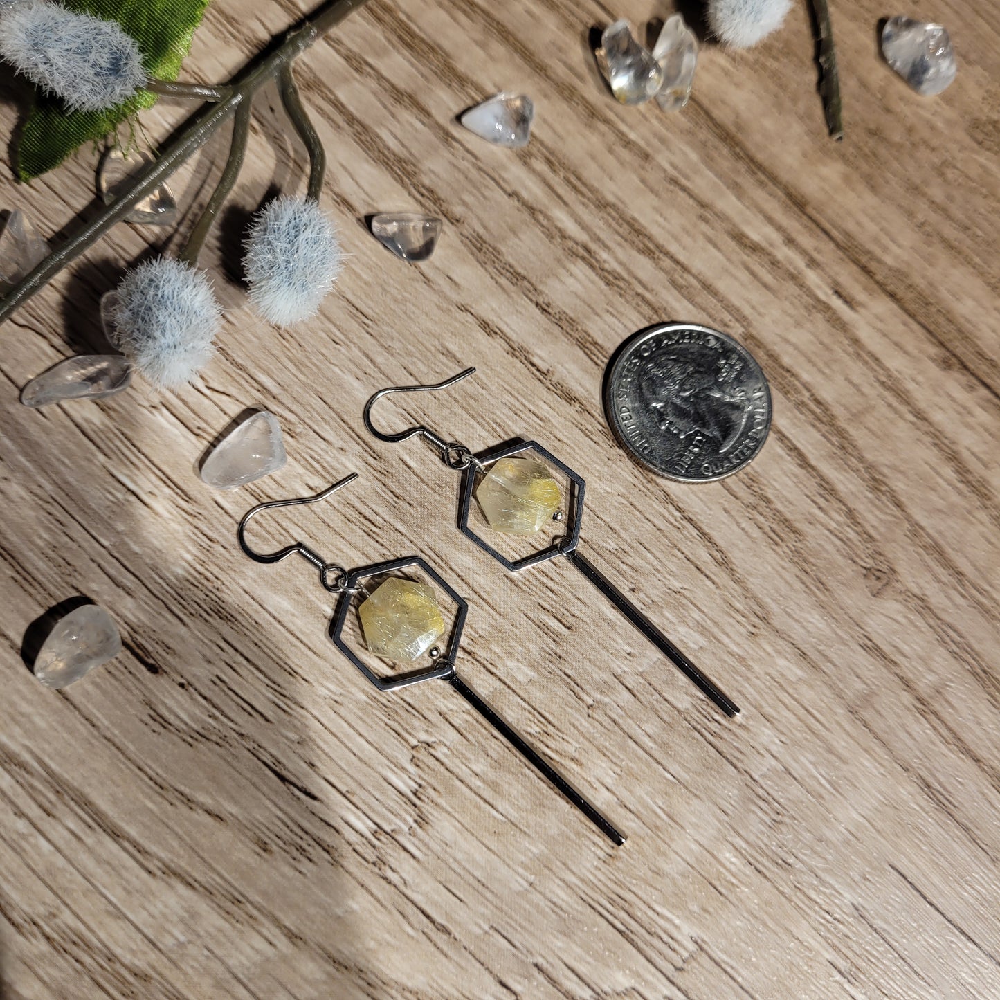 Gold Rutile Quartz Earrings