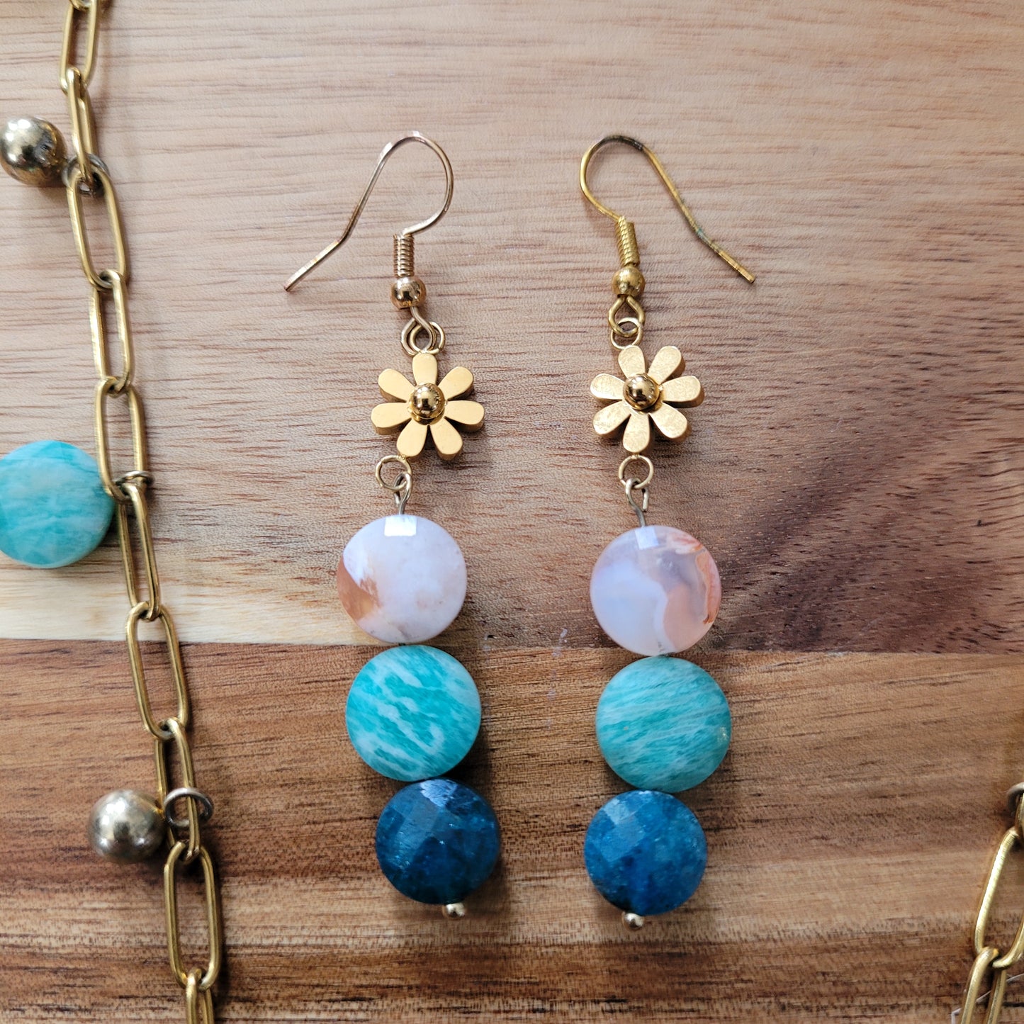 Flower Agate Blue Apatite Amazonite Jewelry Set