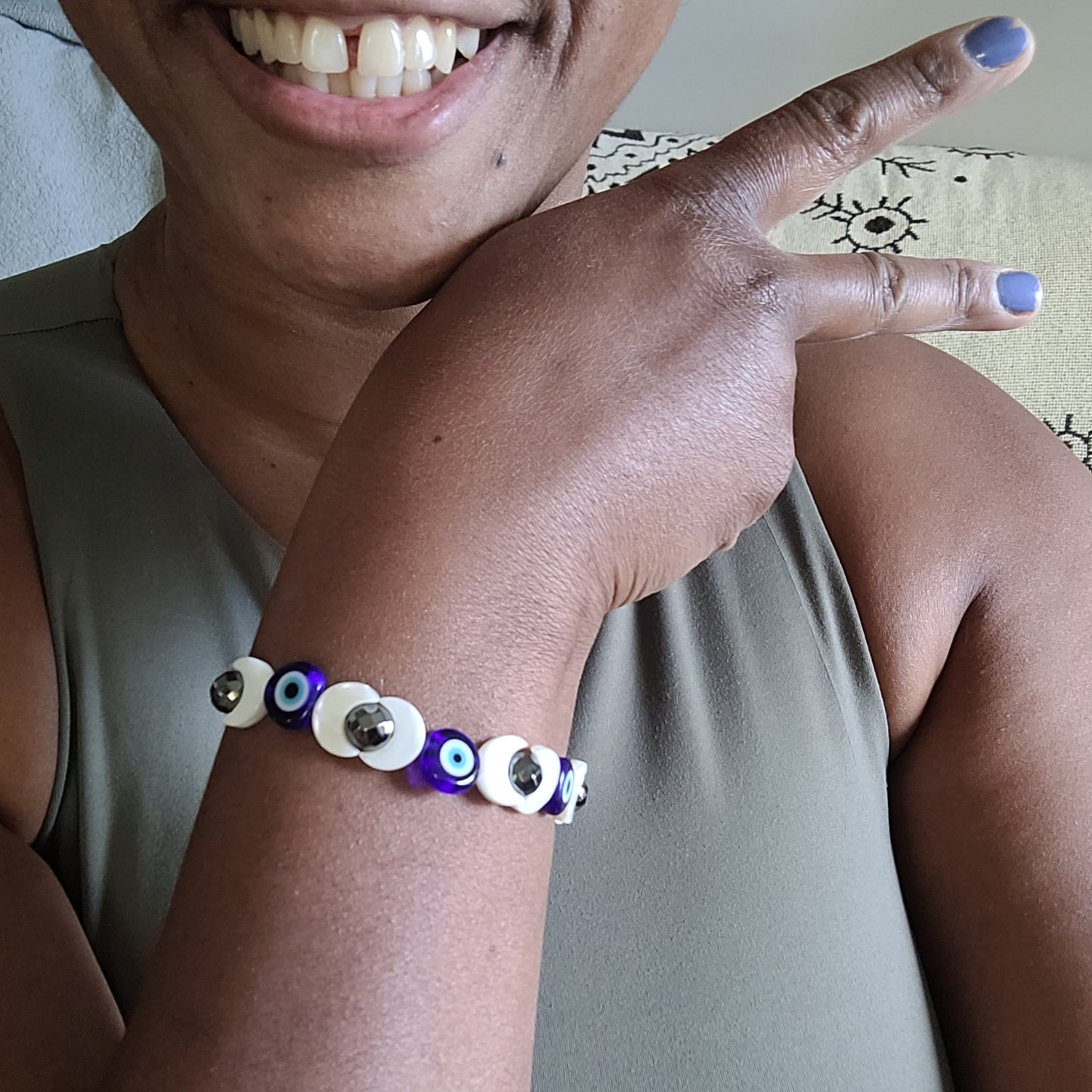 Evil Eye Mother of Pearl Hematite Bracelet