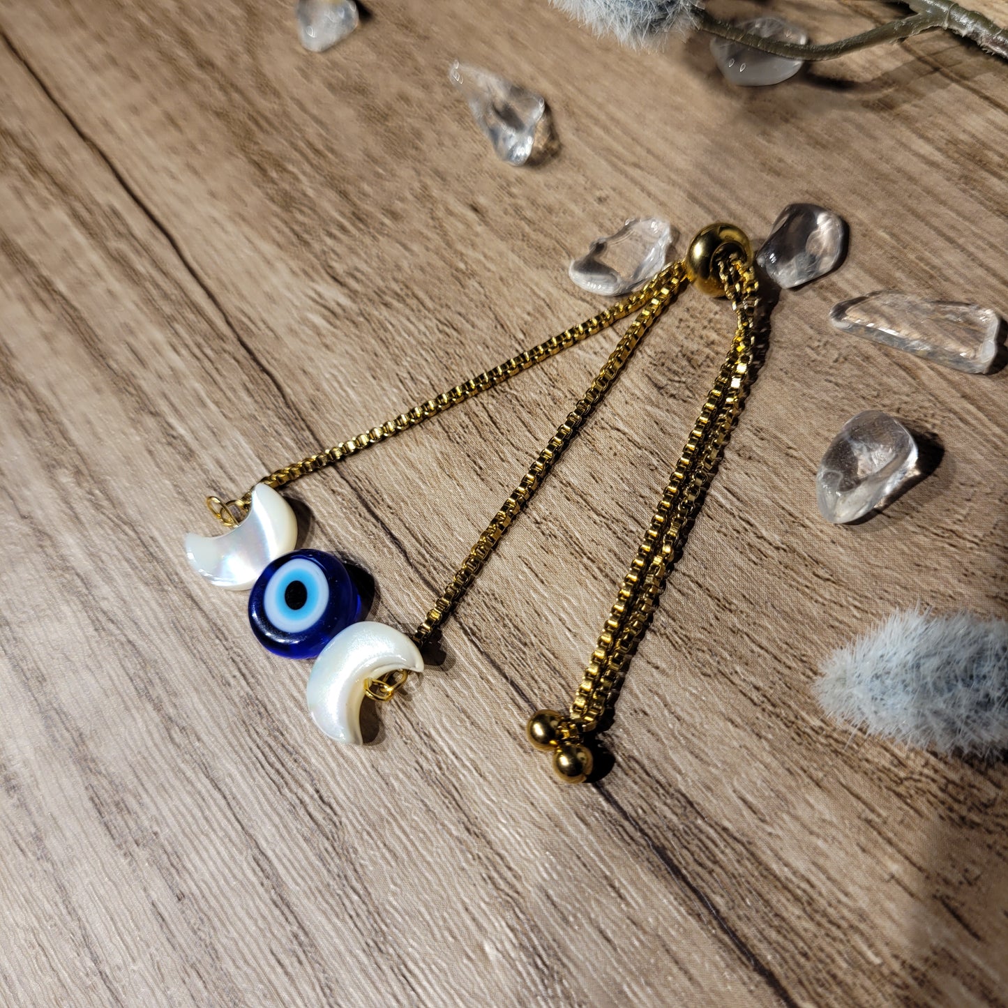 Evil Eye Mother of Pearl Moon Bracelet