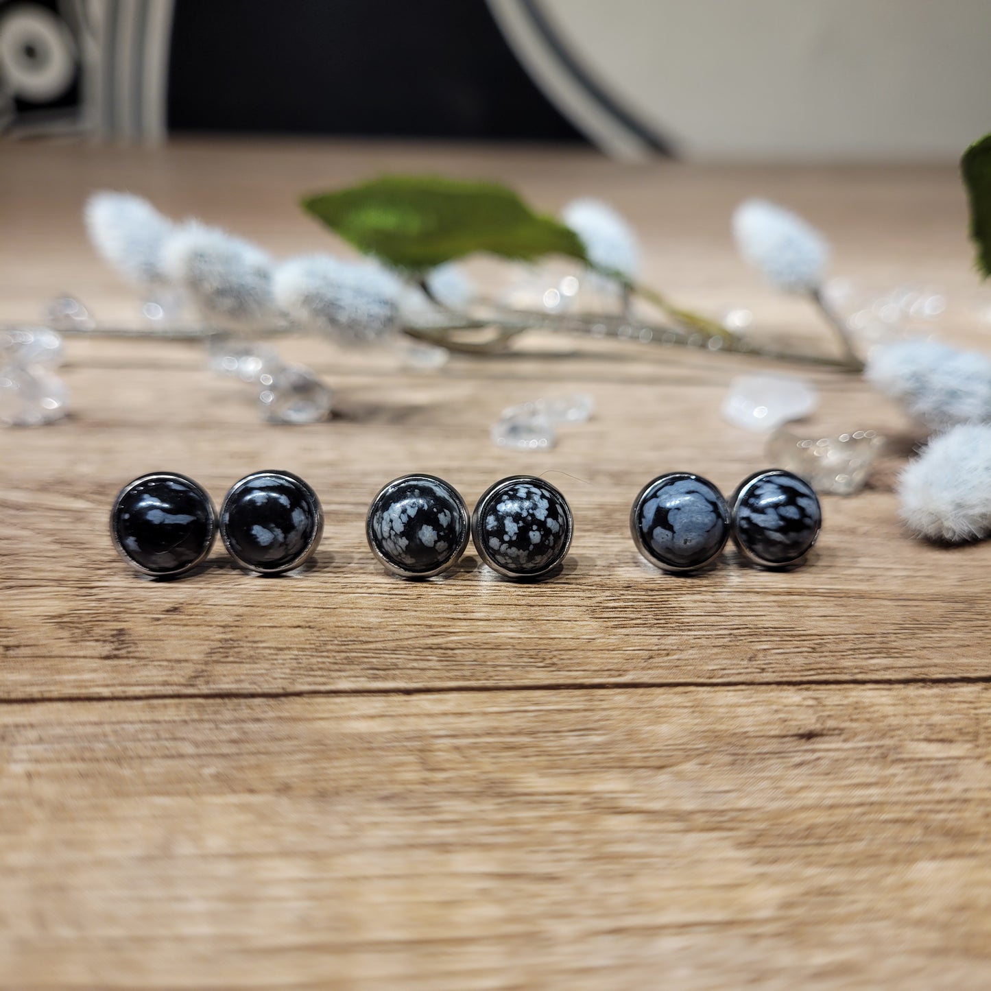 Snowflake Obsidian Stud Earrings