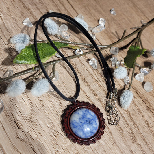 Blue Spot Jasper Wood Necklace