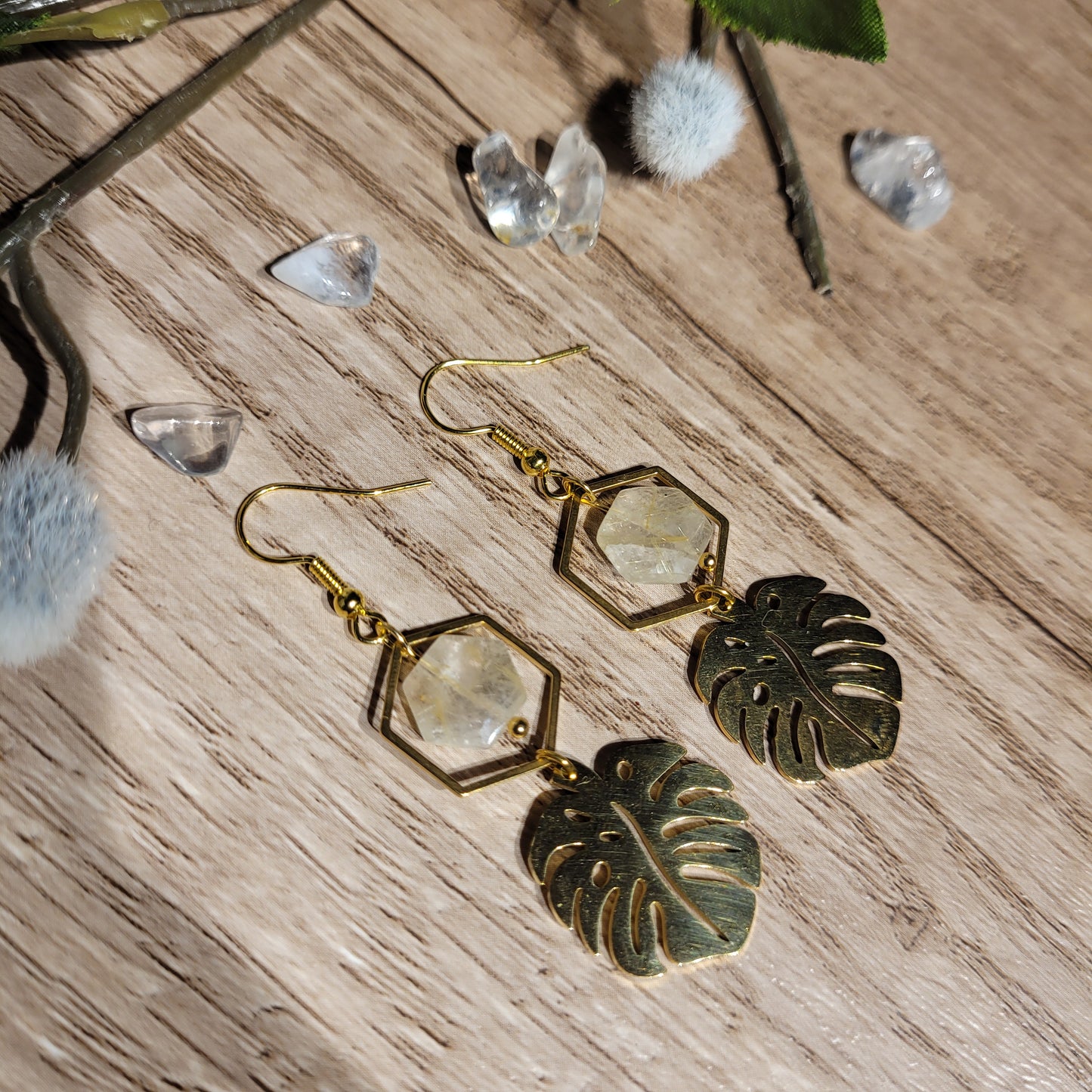 Gold Rutile Quartz Earrings