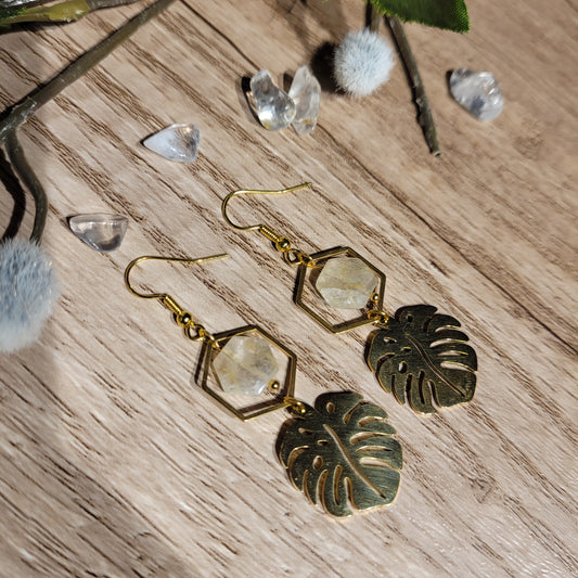 Gold Rutile Quartz Earrings