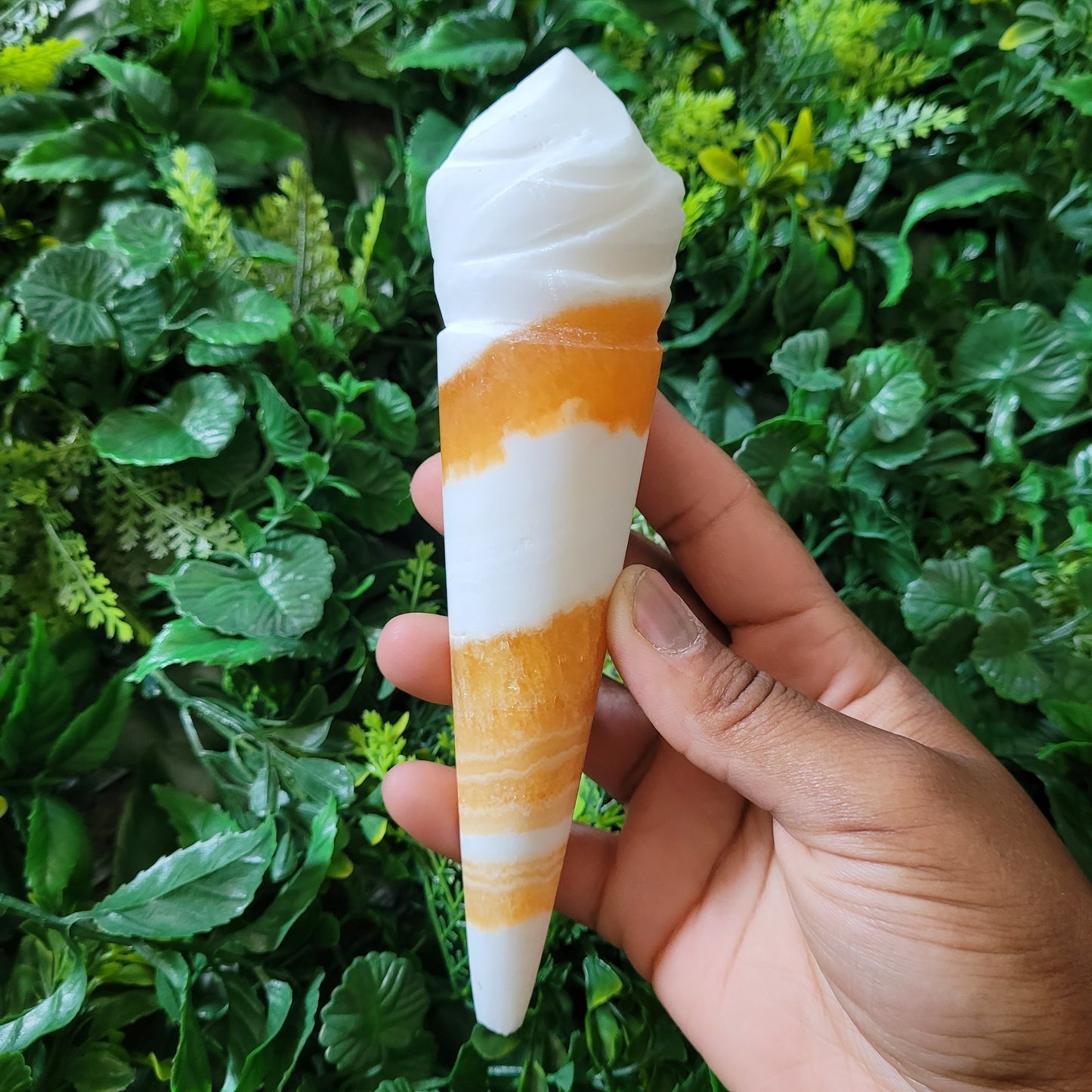 Orange Calcite Ice Cream Cone with Stand