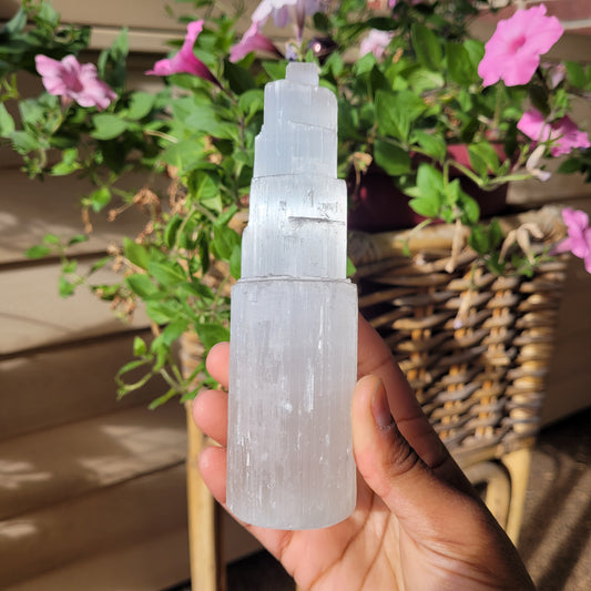 Satin Spar Selenite Crystal Tower