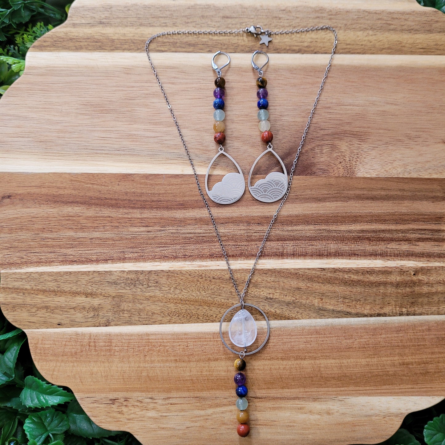 Clear Quartz Rainbow Chakra Jewelry Set