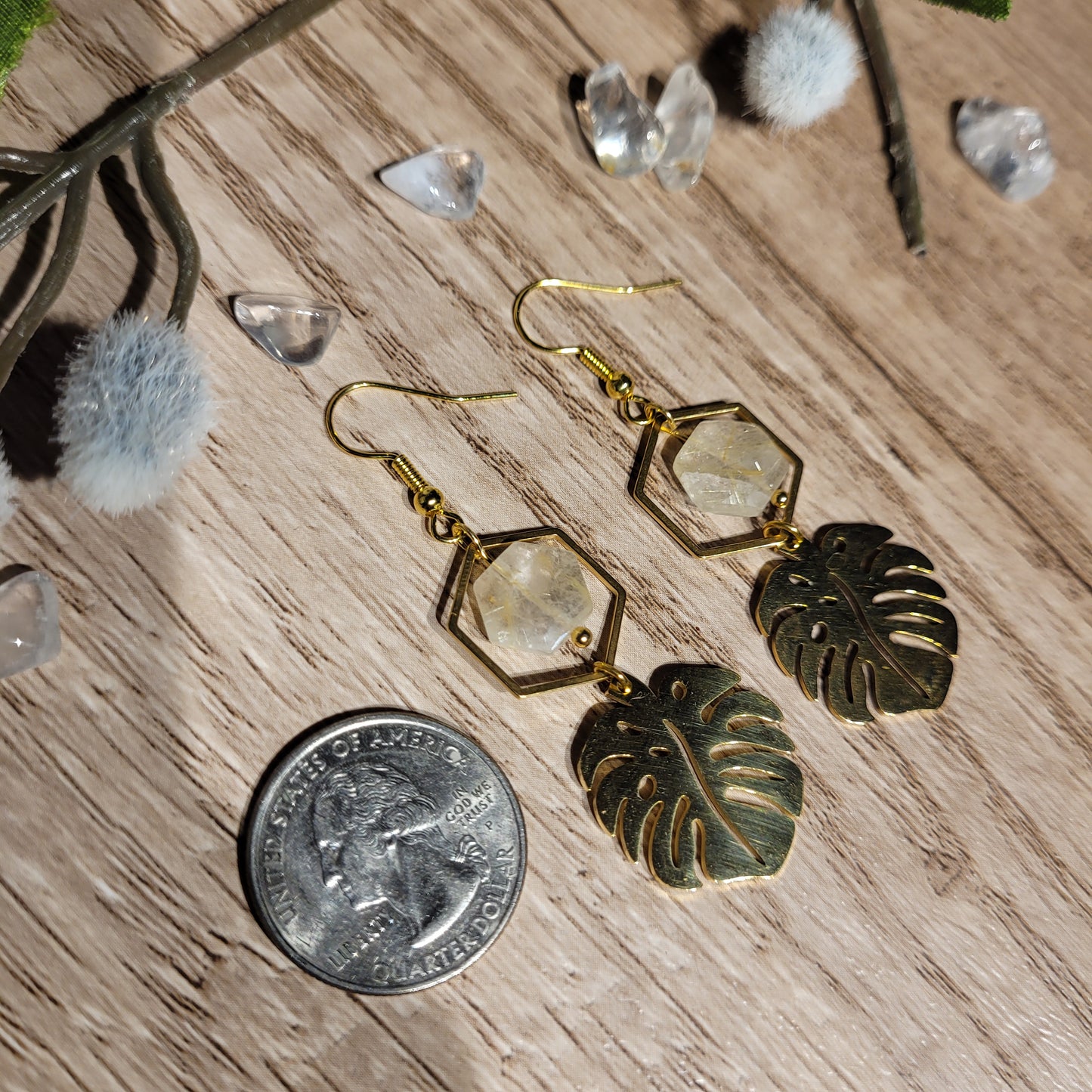 Gold Rutile Quartz Earrings