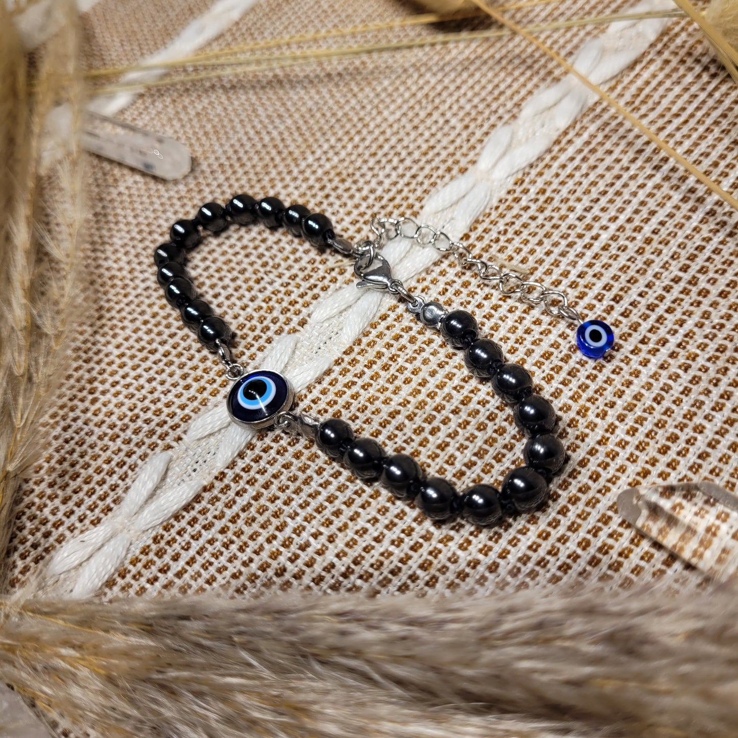 Hematite Evil Eye Anklet