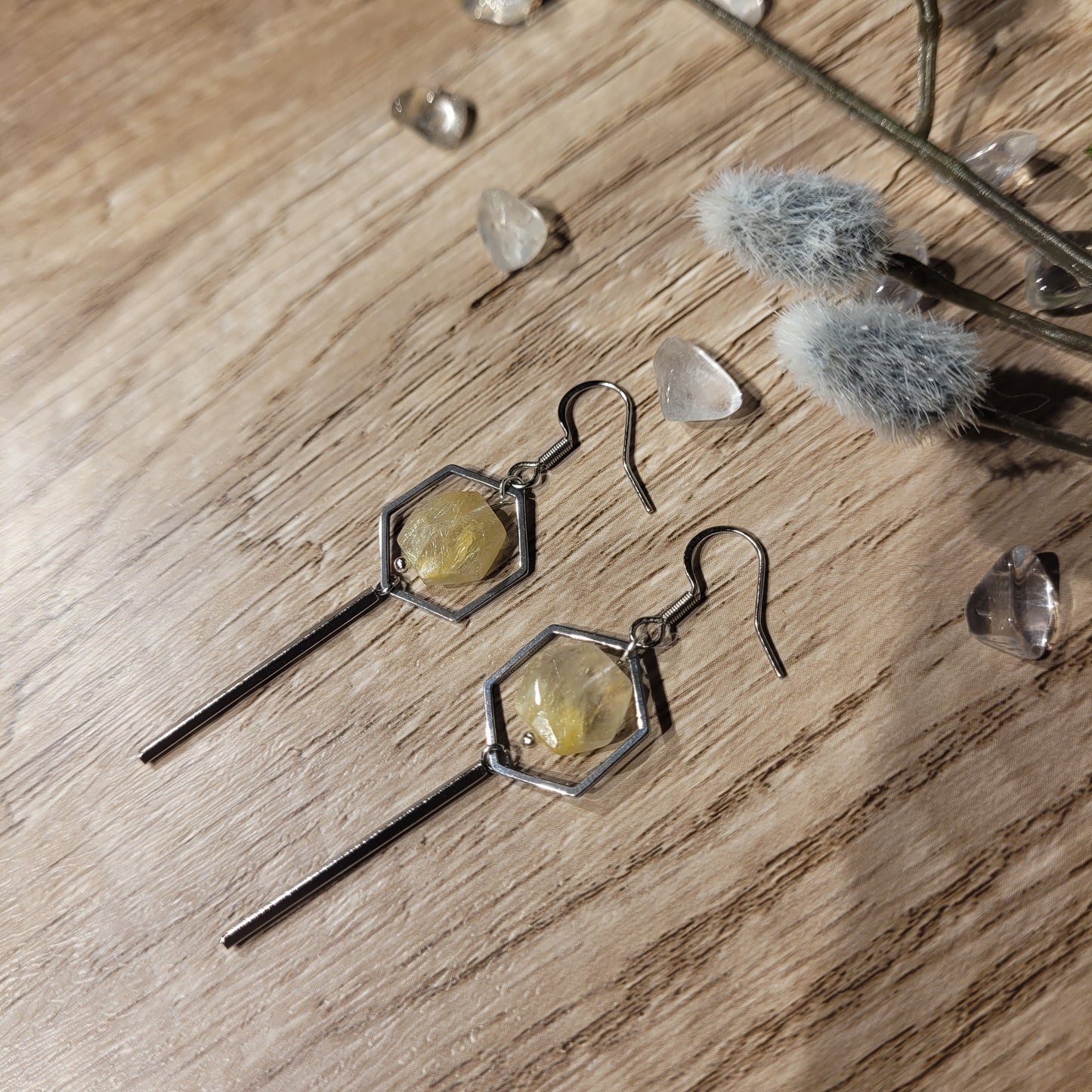 Gold Rutile Quartz Earrings